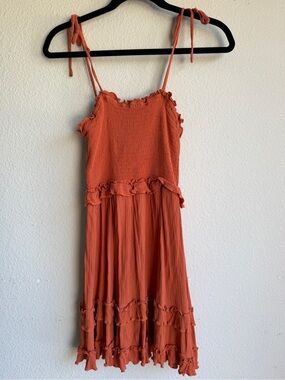 Forever 21 Rust Tie-Shoulder Ruffle Mini Dress